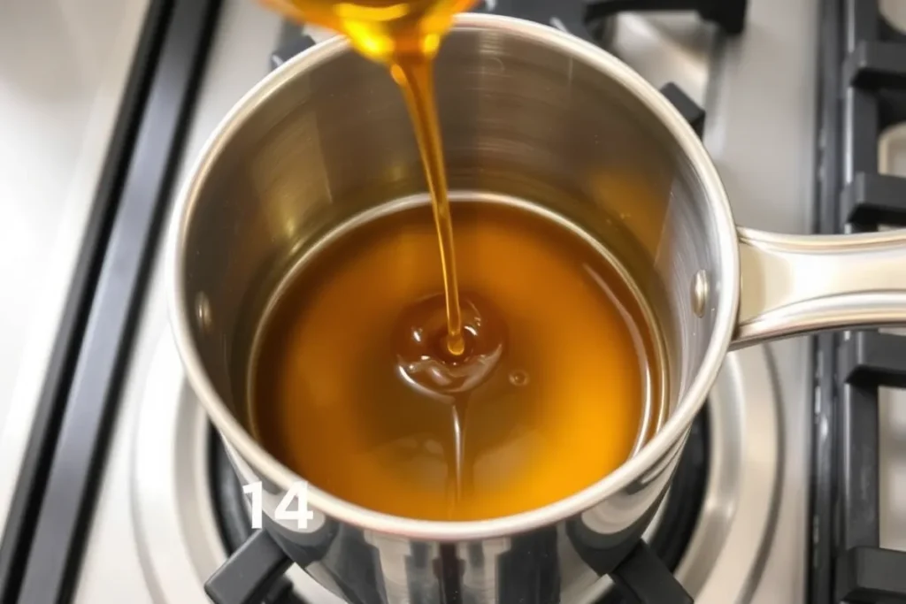 One cup of honey and water in a saucepan over low heat to create honey syrup