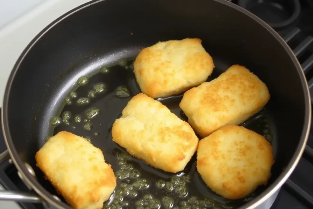 Heat the oil in a skillet and fry the croquettes in batches. Don’t overcrowd the pan—this ensures they get that golden-brown crispy crust. Fry each side for about 3-4 minutes or until perfectly crispy.