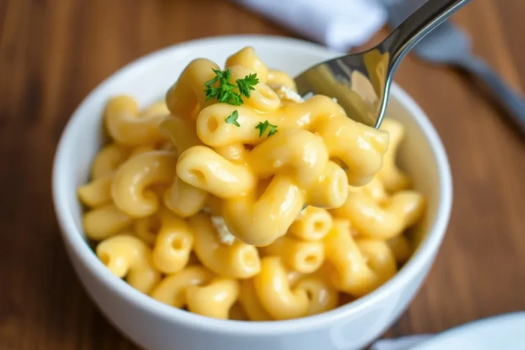 A bowl of creamy homemade mac and cheese served hot, ready to enjoy.