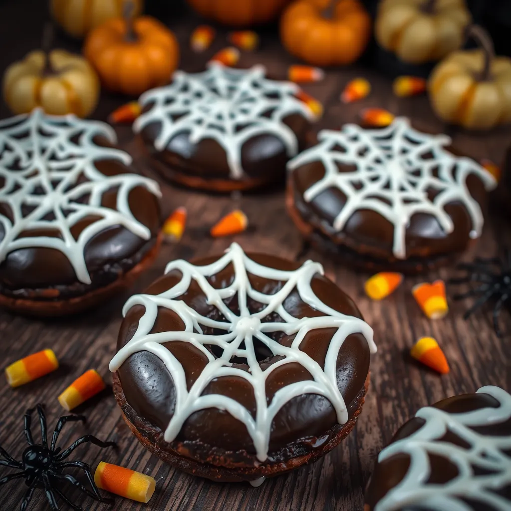 Spider Web Donuts recipe – spooky Halloween chocolate donuts with white icing in a spider web pattern, perfect for a Halloween dessert. Ideal for Halloween-themed parties and fun baking ideas