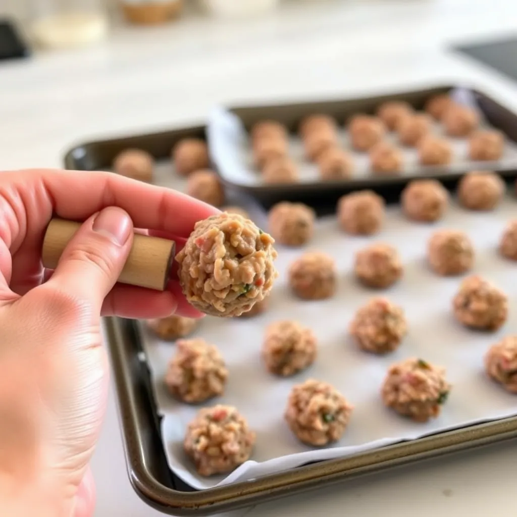 cream cheese sausage balls ; Preheat your oven to 350°F (175°C). Line a baking sheet with parchment paper or lightly grease it.