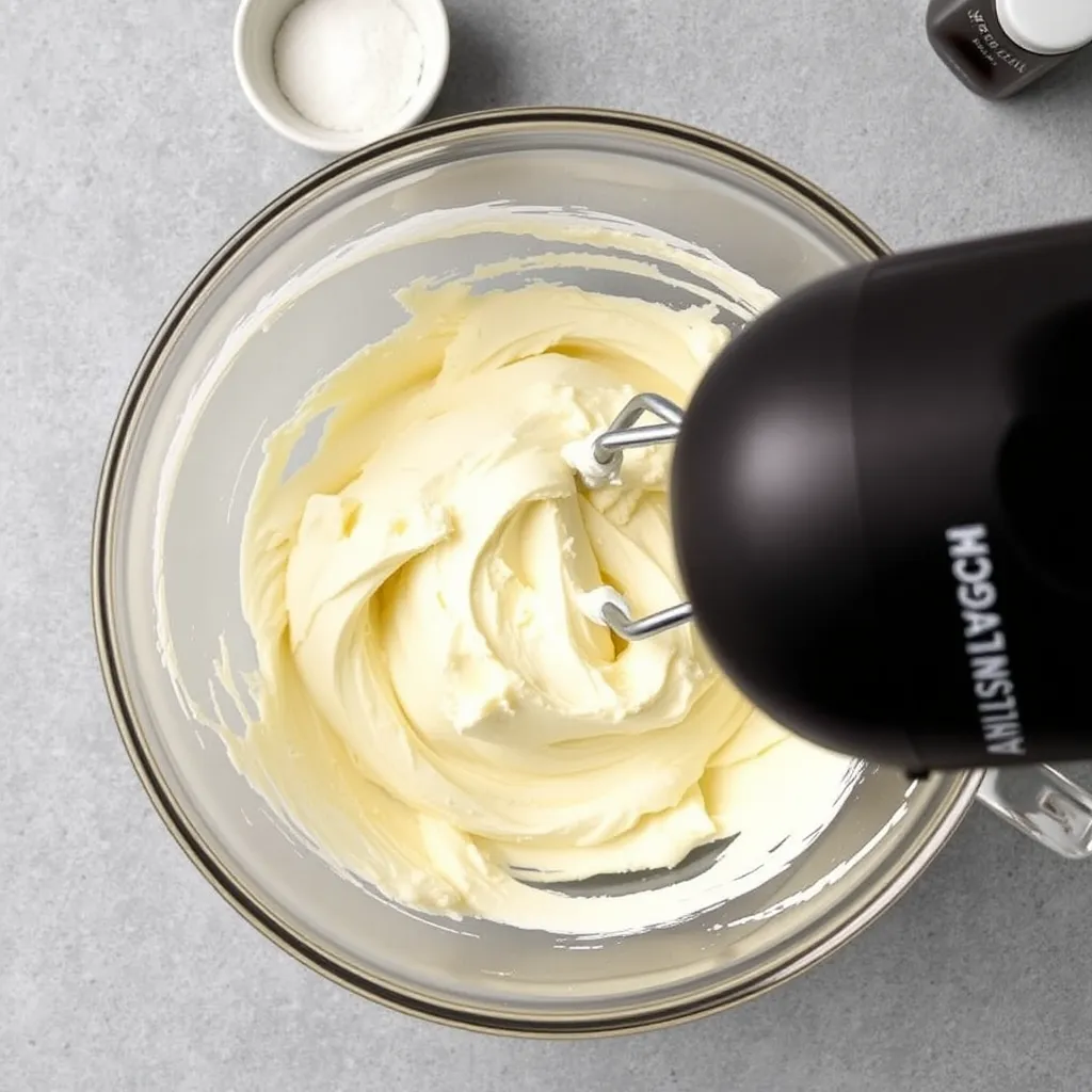 Make the Cheesecake Filling: In a large bowl, mix the softened Philadelphia cream cheese until it reaches a smooth consistency. Gradually add the sugar and vanilla extract, mixing until creamy and fully combined.