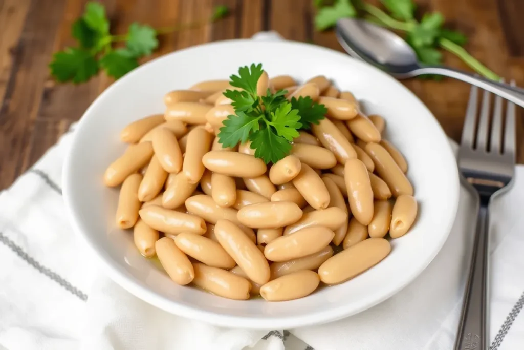 A bowl of perfectly cooked Hanover Baby Lima Beans, garnished with fresh parsley, ready to be served as a nutritious side dish