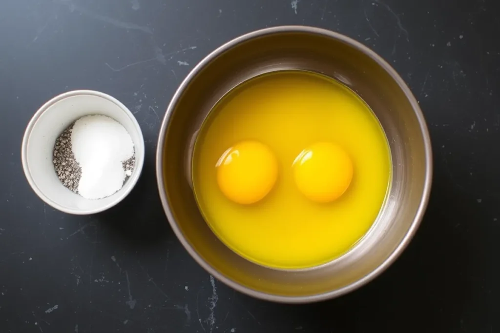 Ingredients for cooking over easy eggs: 2 large eggs, butter or oil for frying, salt and pepper for seasoning