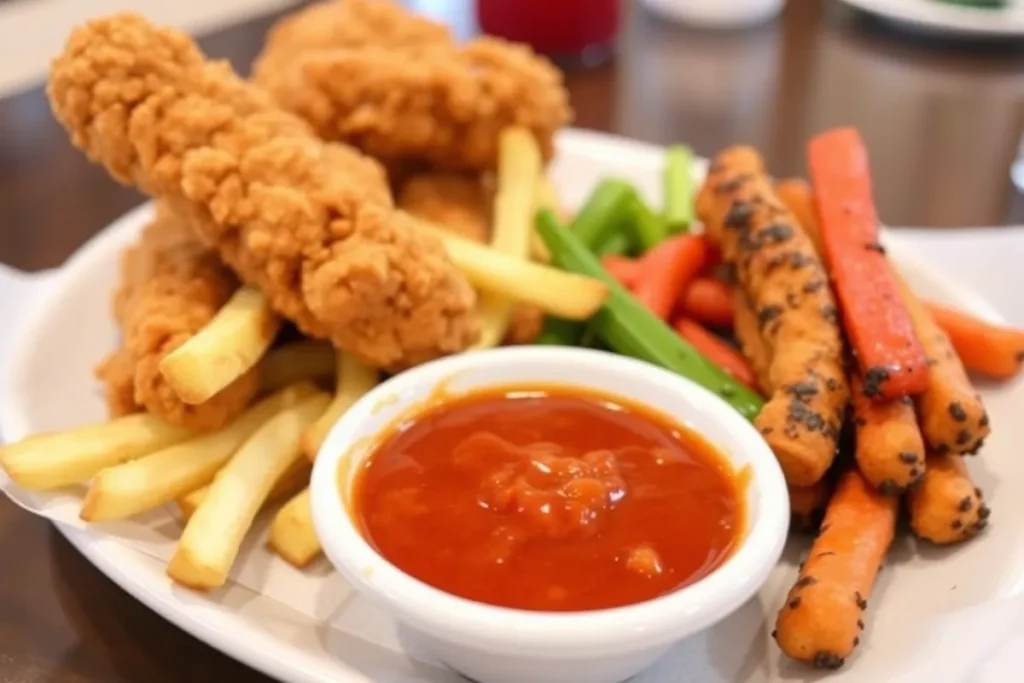 Serving Cane’s Sauce with crispy chicken tenders and fries for a delicious dipping experience.
