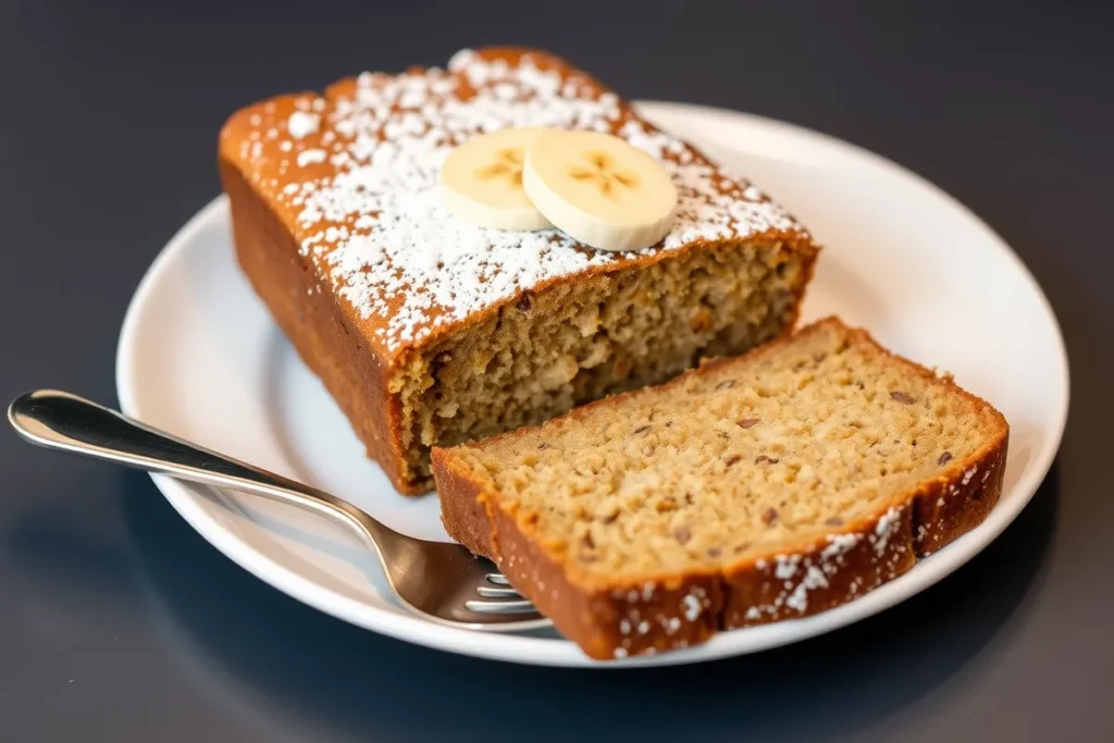 Deliciously served banana bread on a plate, ready to be enjoyed , banana bread recipe