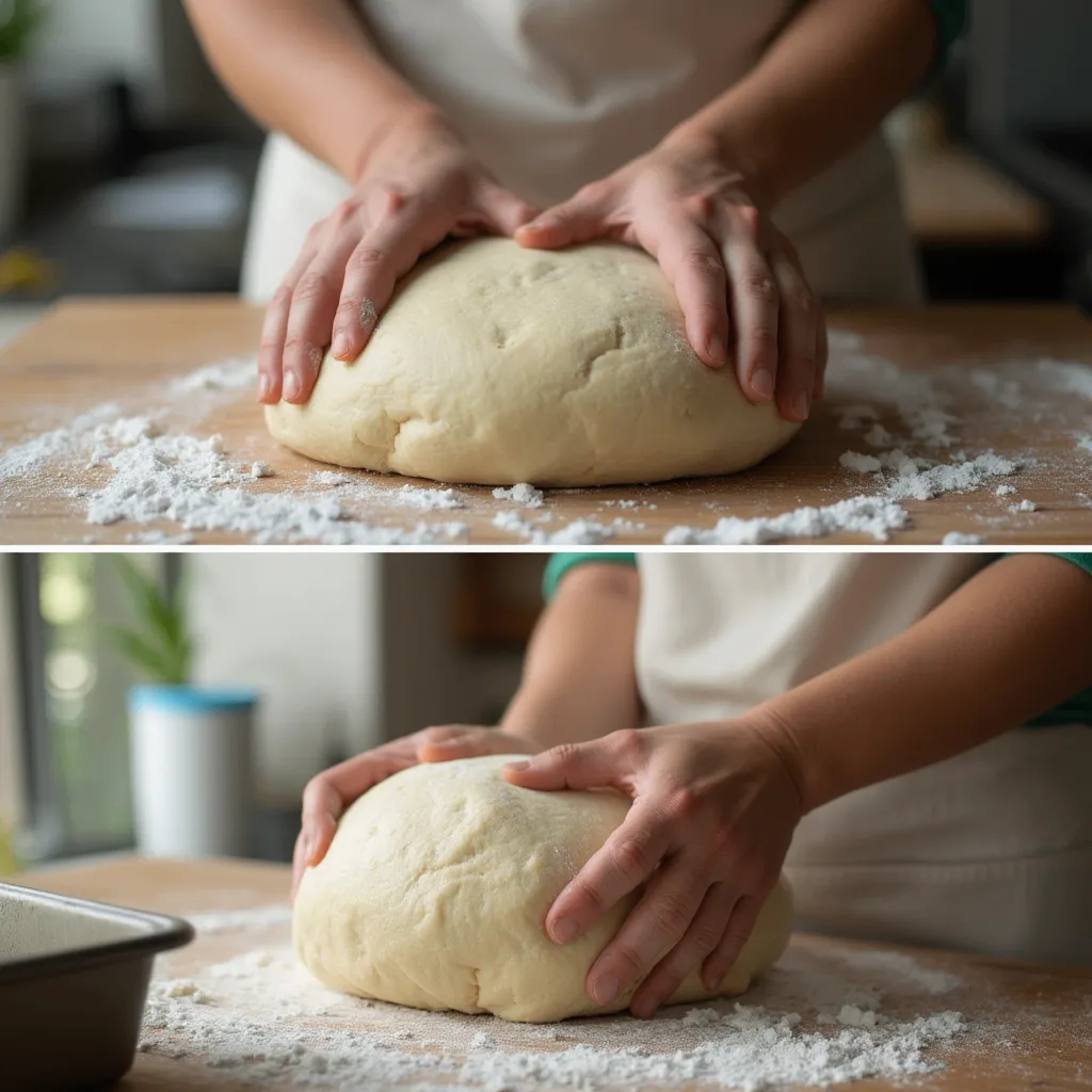 Shaping dough into a round loaf or log for Swedish Limpa Rye Bread.