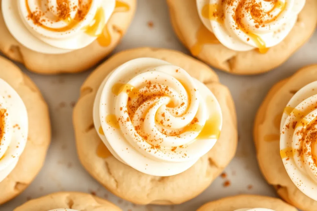 Frosted Honey Buttercream Cornbread Cookies with a drizzle of honey.