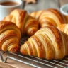 Freshly baked Swiss Gipfeli croissants on a cooling rack