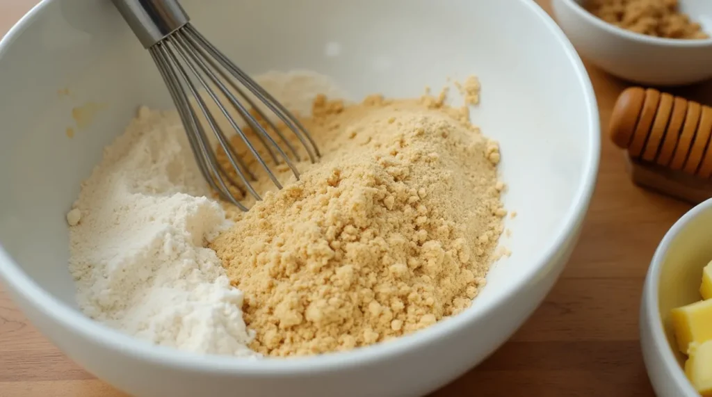 Mixing dry ingredients for Honey Buttercream Cornbread Cookies dough.

