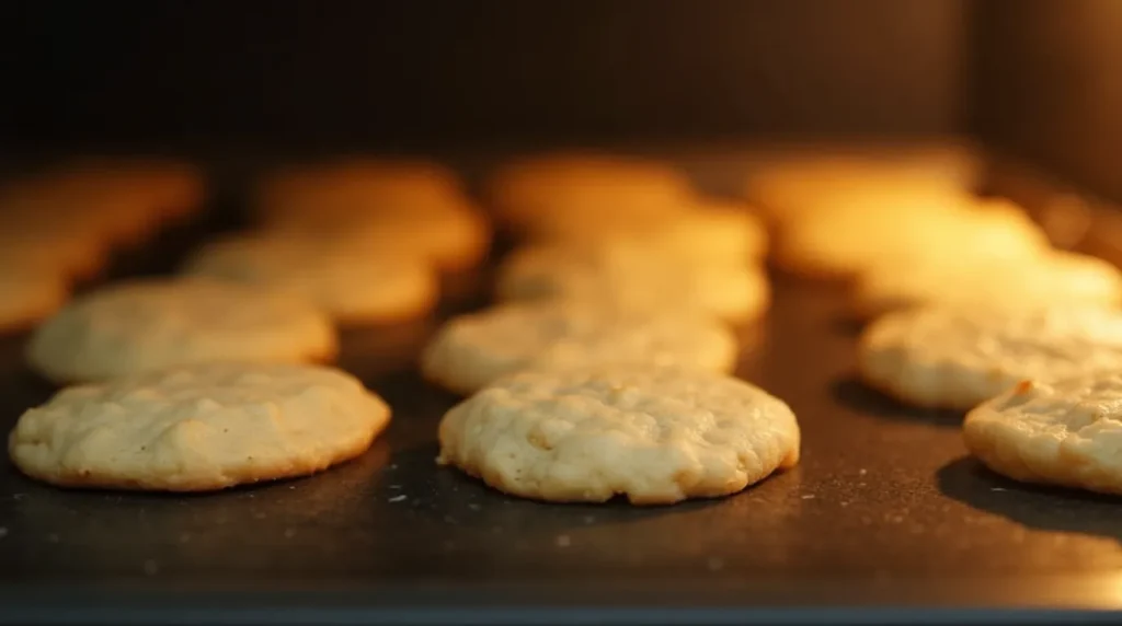 Ricciarelli honey cookies baking in the oven