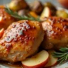 Apple Honey Glazed Chicken with fresh apple slices and rosemary, served with roasted vegetables