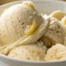 Close-up of Banana Nice Cream served in a white bowl with soft natural lighting