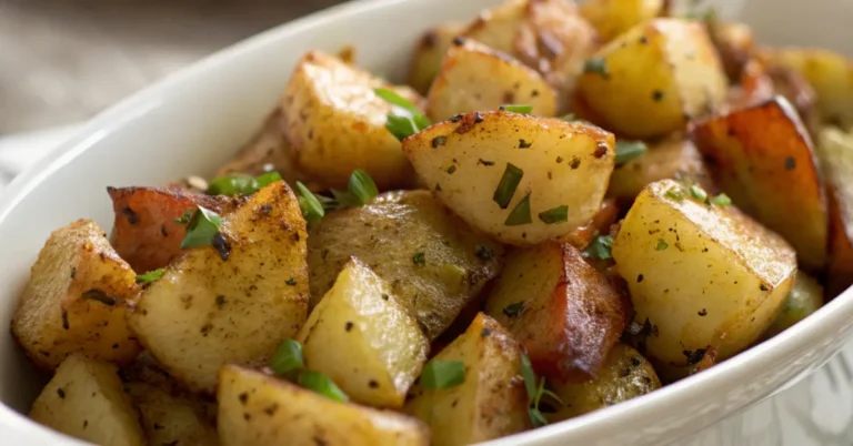Ultra-realistic close-up of Pickle Roasted Potatoes with soft, diffused natural lighting