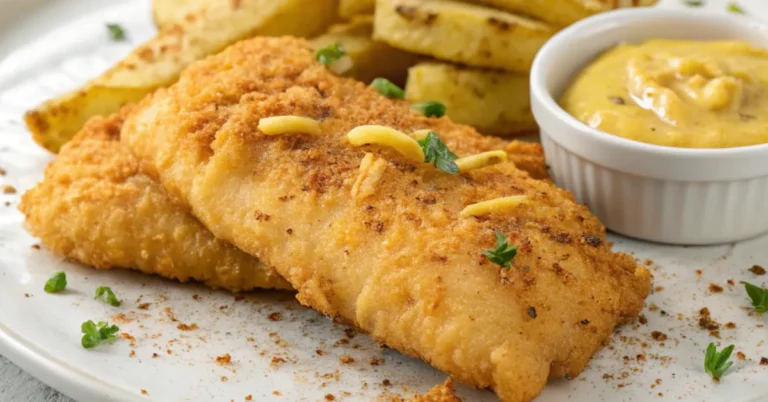 Golden-Crisp Fish Fry with Mustard and Cayenne Kick on a white plate
