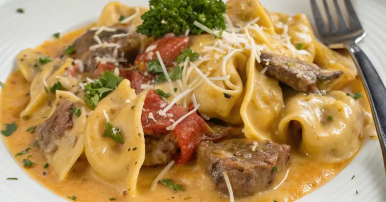Cheesesteak Tortellini in Creamy Provolone Sauce