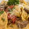 Cheesesteak Tortellini in Creamy Provolone Sauce