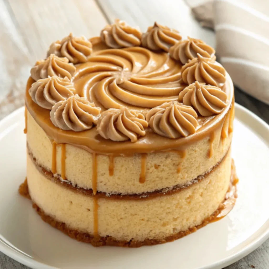 A rich and indulgent Caramel Coffee Buttercream Cake, captured with natural lighting and stunning texture detail