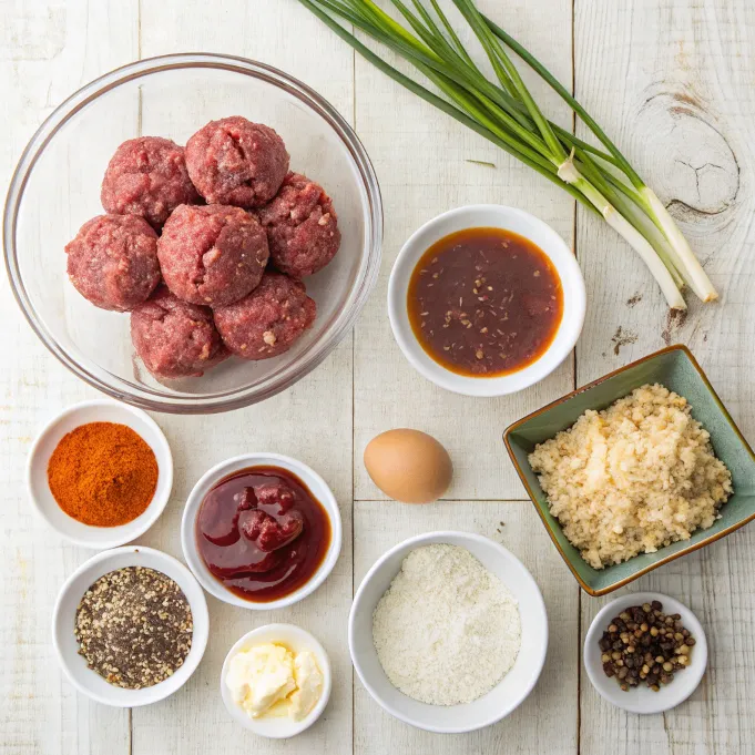 Ingredients for Korean BBQ Meatballs with Spicy Mayo Dip – Fresh and Flavorful