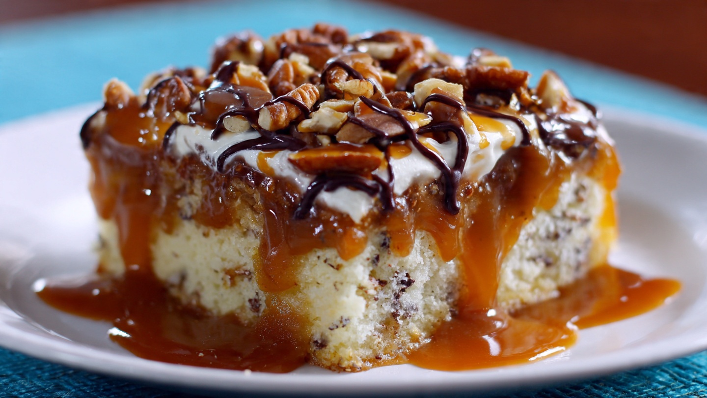 Caramel Turtle Poke Cake