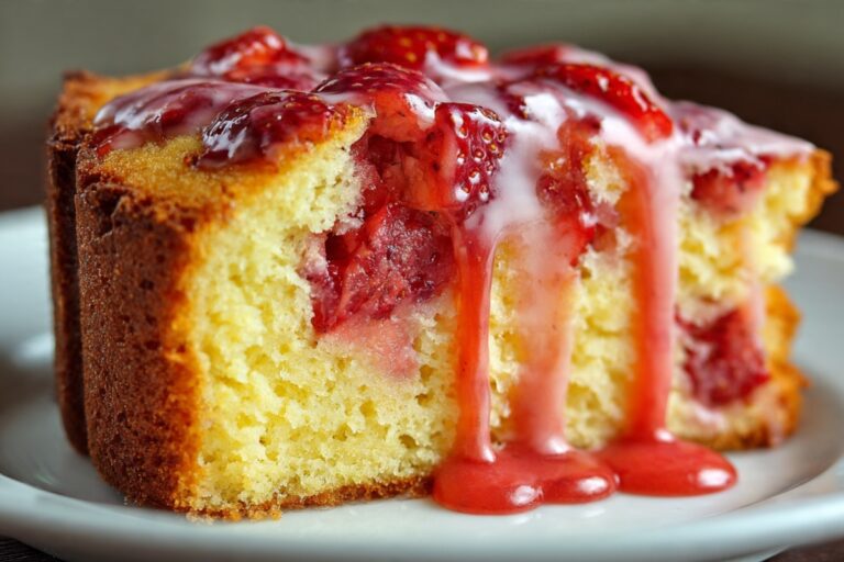 Homemade Strawberry Cream Cheese Pound Cake with fresh strawberries and moist crumb