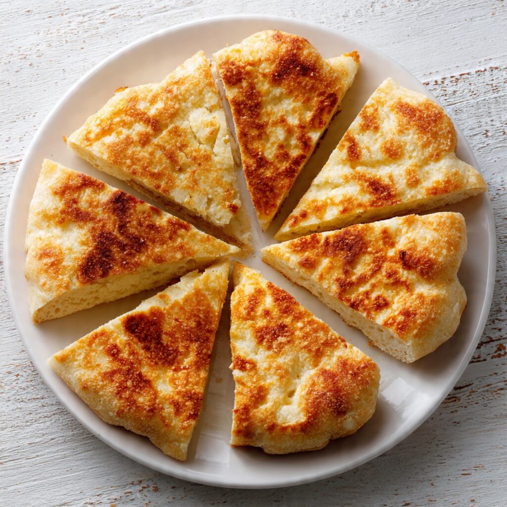 Irish potato bread cut into farls with golden crust and soft interior