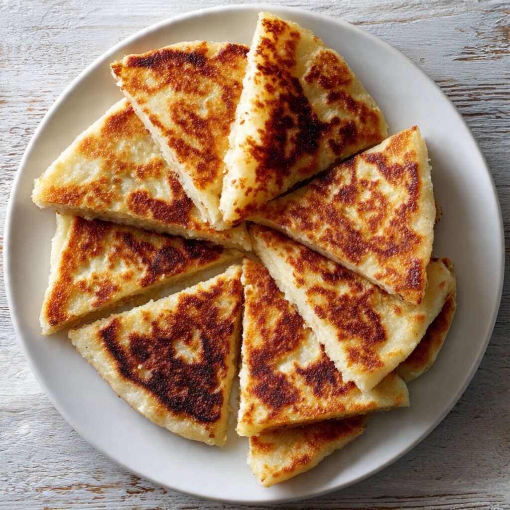 Irish potato bread cut into farls with golden crust and soft interior