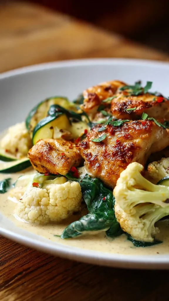 Keto dinner recipes for weight loss with creamy chicken and low carb vegetables