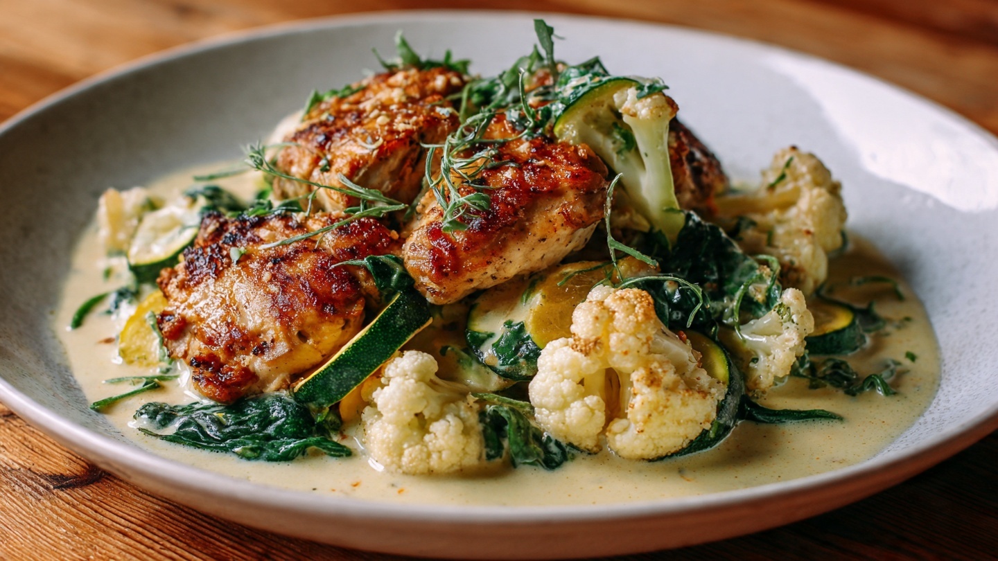 Keto dinner recipes for weight loss with creamy chicken and low carb vegetables