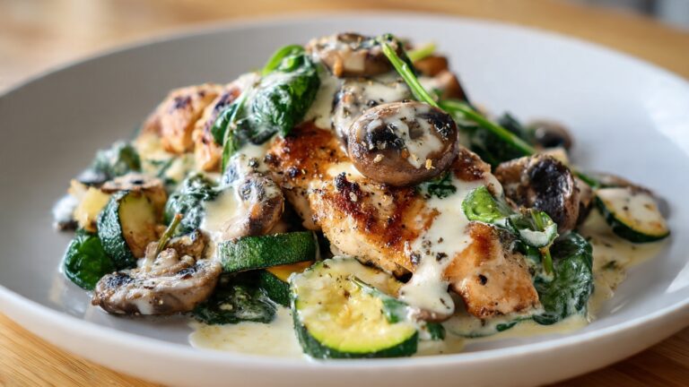 A professional food photography image showcasing easy keto recipes for beginners with low carb vegetables and creamy sauce