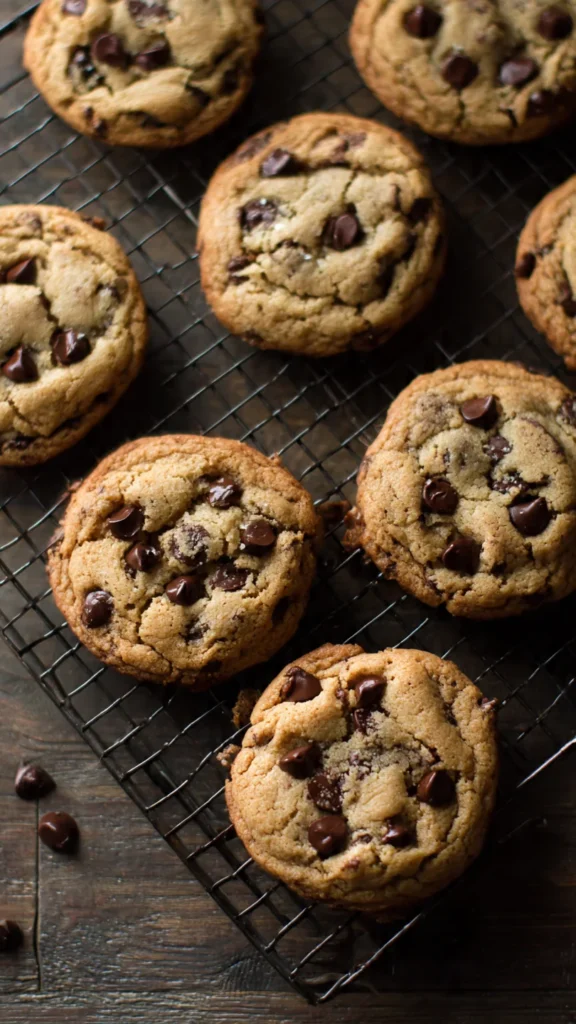 Brown Butter Chocolate Chip Cookies with golden edges and melted chocolate chips on a white plate