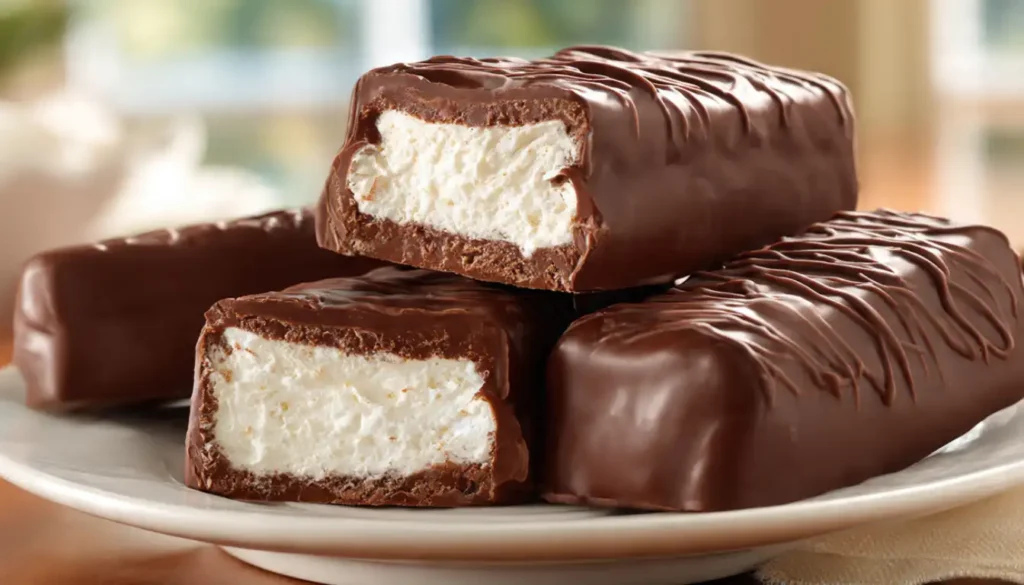 Homemade chocolate candy bars with fluffy nougat filling - easy no-bake keto dessert recipe