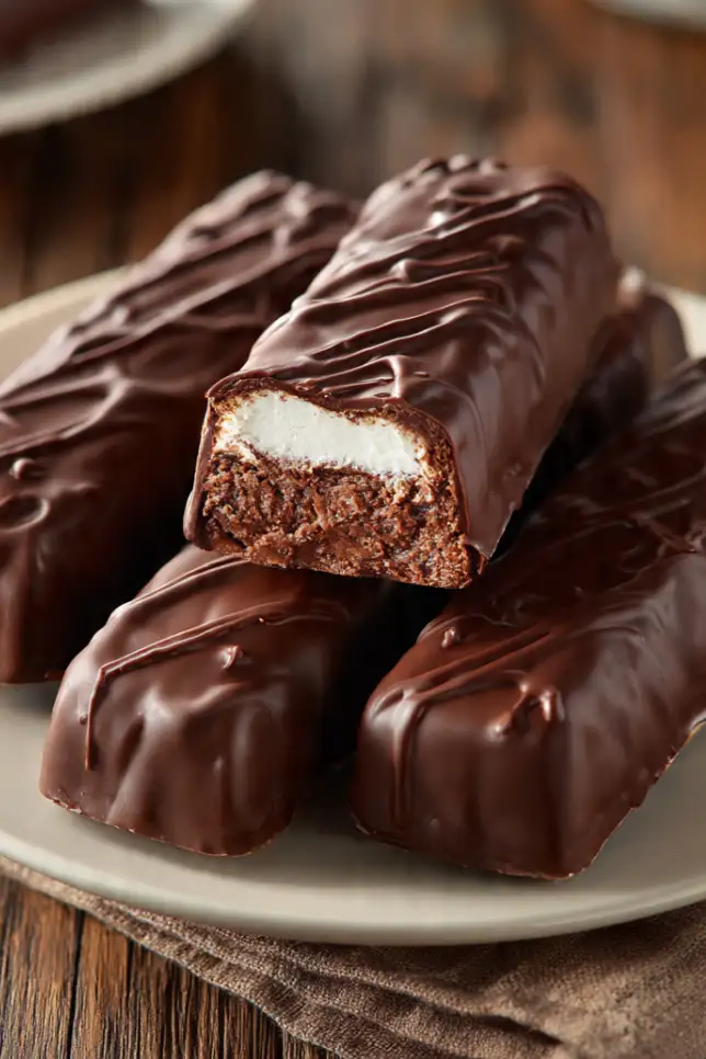 Homemade chocolate candy bars with fluffy nougat filling - easy no-bake keto dessert recipe