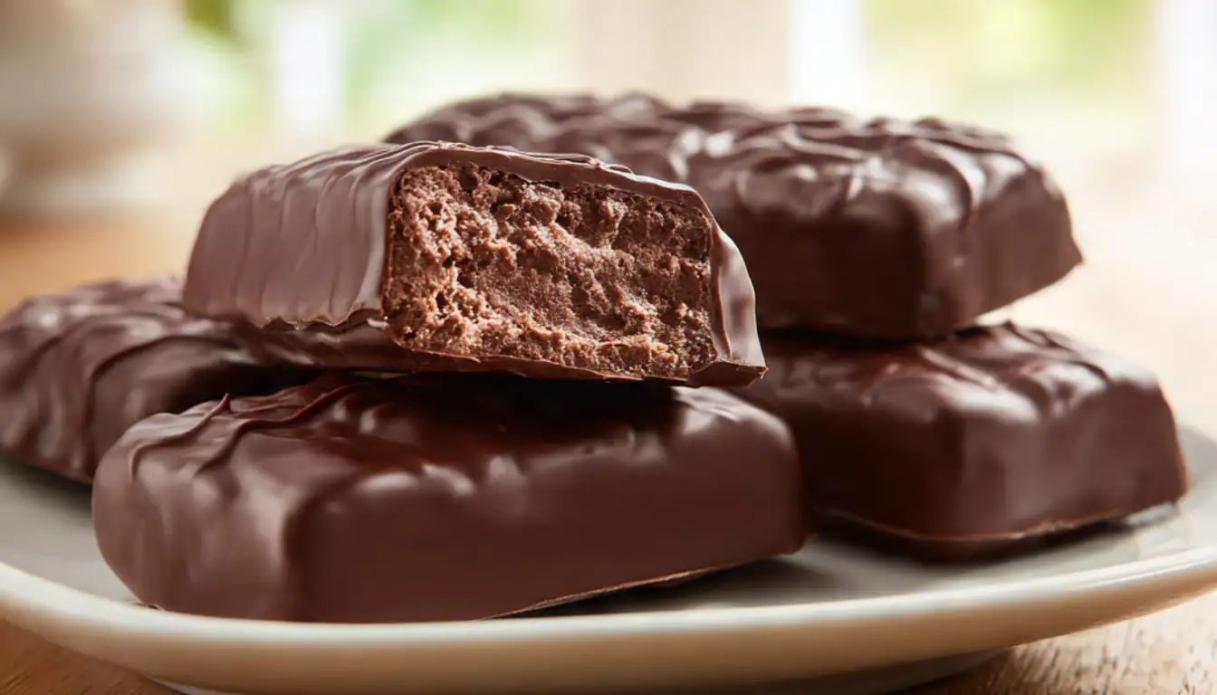 Homemade chocolate candy bars with fluffy nougat filling - easy no-bake keto dessert recipe