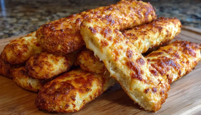 Freshly baked golden brown cheese bread sticks with stretchy melted cheese, perfect as an appetizer or side dish