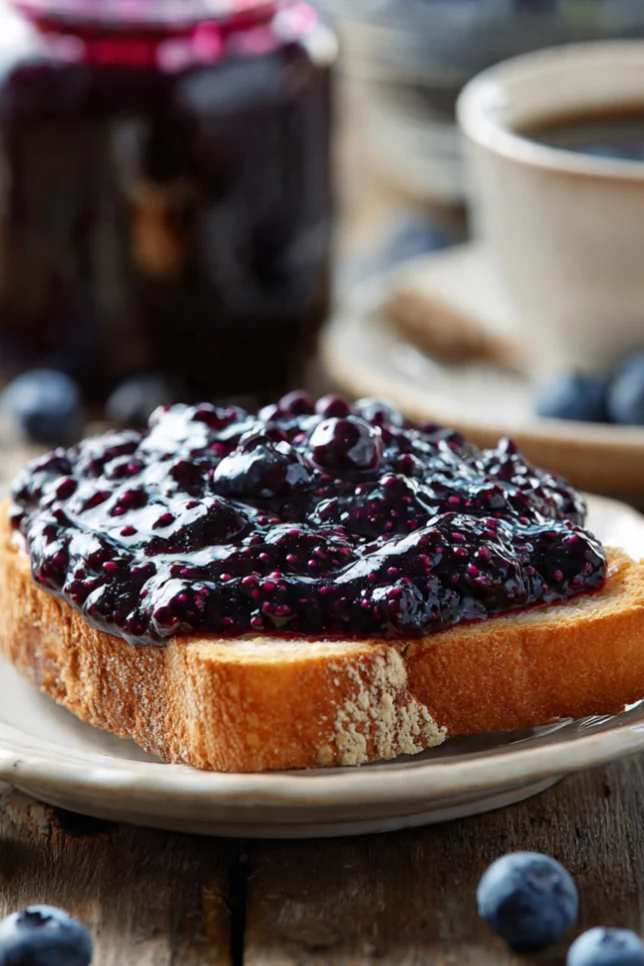 Enjoy homemade blueberry chia jam on whole grain toast for a nutritious, low-sugar breakfast. Perfect for meal prep and busy mornings