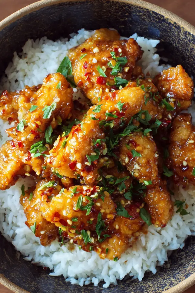 Golden honey butter chicken in cast iron skillet with glossy sauce, garnished with parsley and sesame seeds