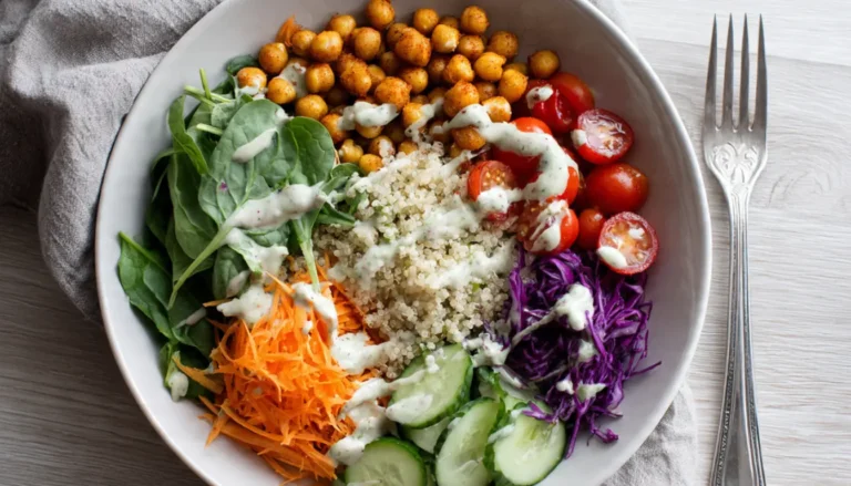 A healthy 320-calorie chickpea buddha bowl perfect for meal prep and weight loss