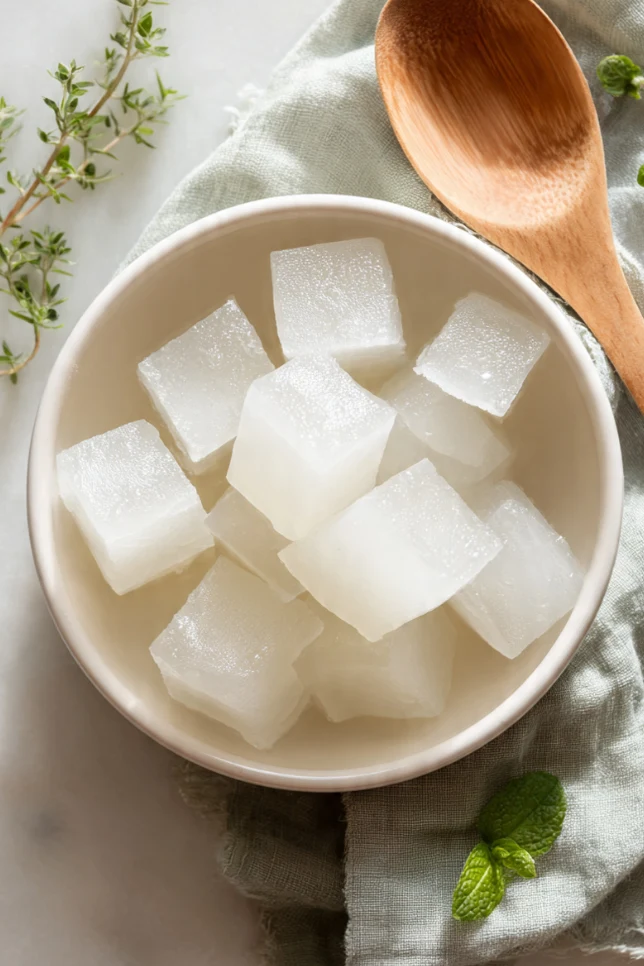 Ingredients for making pre-meal gelatin cubes including unflavored gelatin packets and water