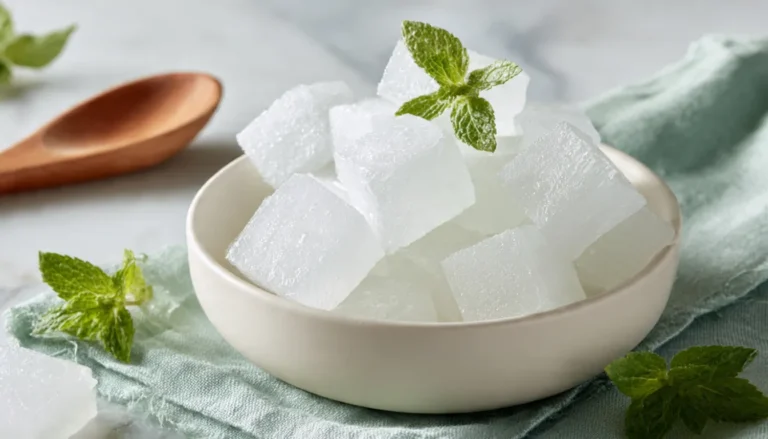 Pre-meal gelatin cubes arranged in bowl, a simple appetite control strategy for satisfying 400-calorie dinners and weight loss