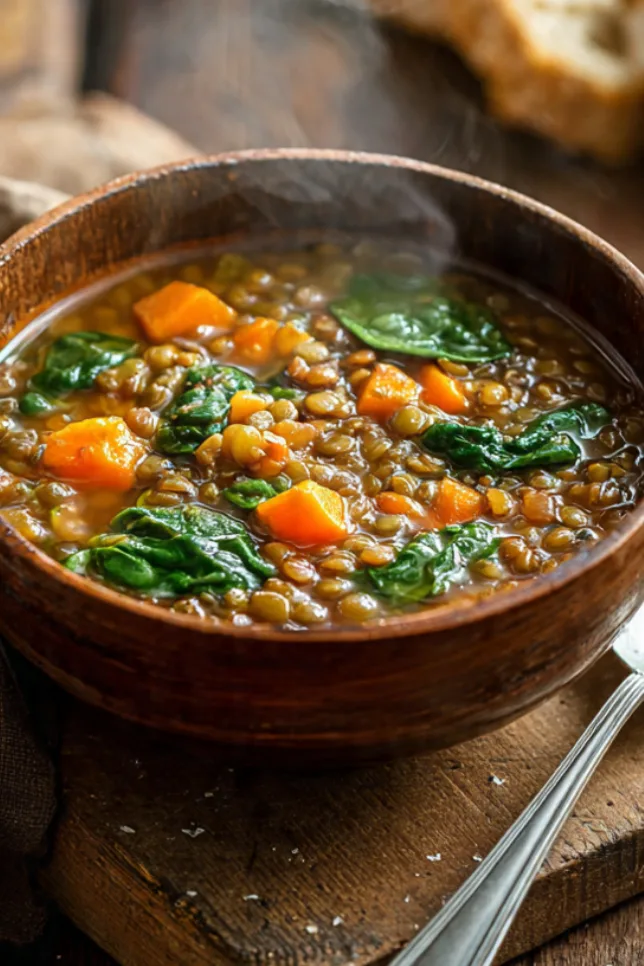 Warm and comforting lentil soup perfect for weight loss, featuring tender lentils, fresh vegetables, and aromatic spices at just 220 calories per bowl.
