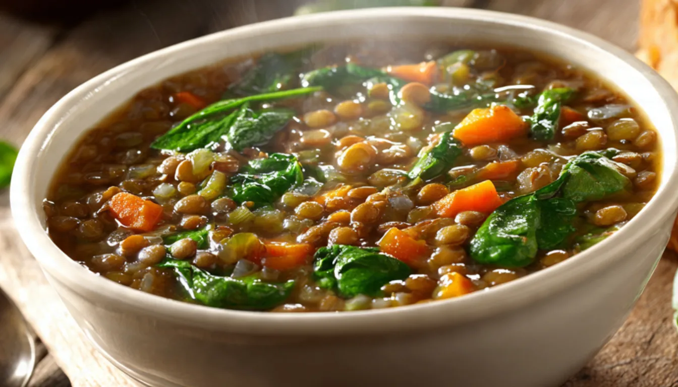 Warm and comforting lentil soup perfect for weight loss, featuring tender lentils, fresh vegetables, and aromatic spices at just 220 calories per bowl.