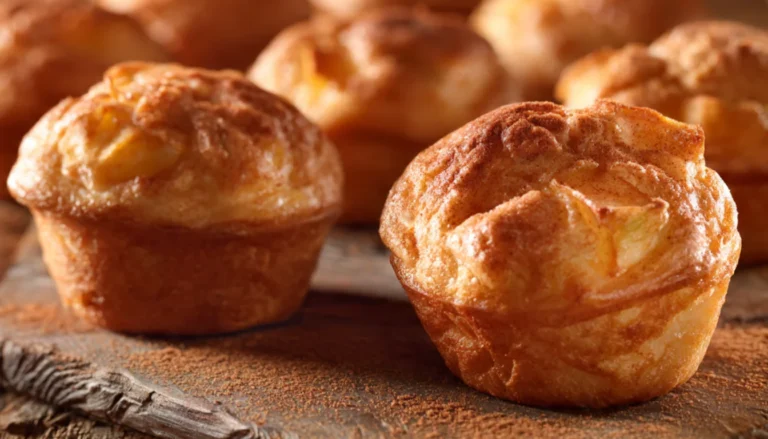 Golden yogurt apple cinnamon mini muffins stacked on a wooden board with one broken open showing a moist crumb
